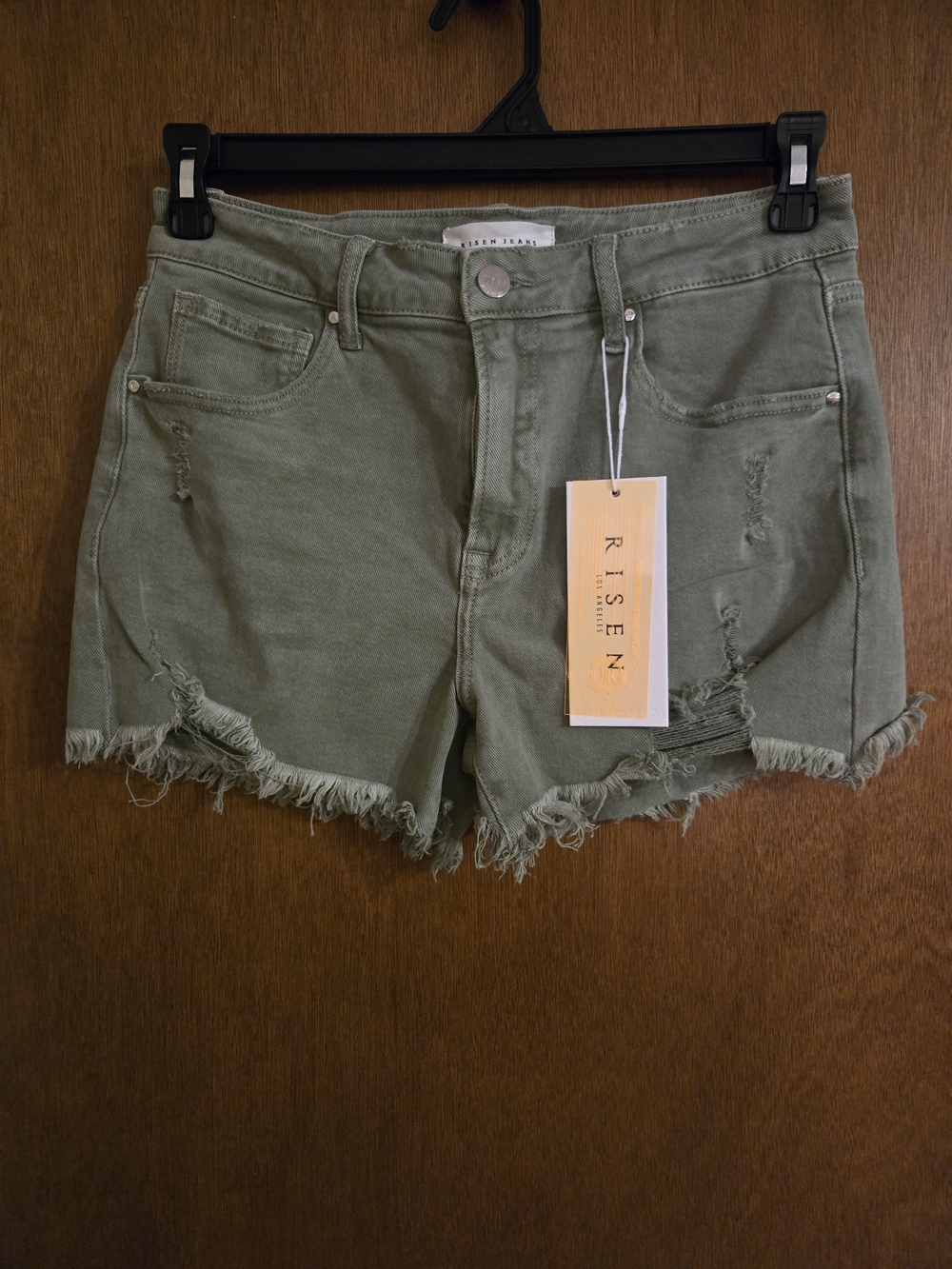 RISEN Frayed Hem Shorts - Olive Green